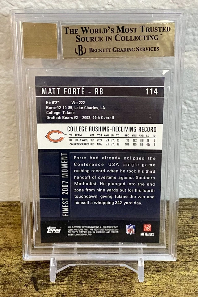 Matt Forte RC AUTO BGS 9.5/10 auto w/10 Subgrade 2008 Finest #114 FREE SHIP - Image 3 of 4