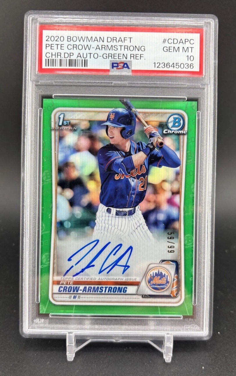 2020 Pete Crow-Armstrong 1st Bowman  Chrome Green /99 Auto  Psa 10 Gem Mint