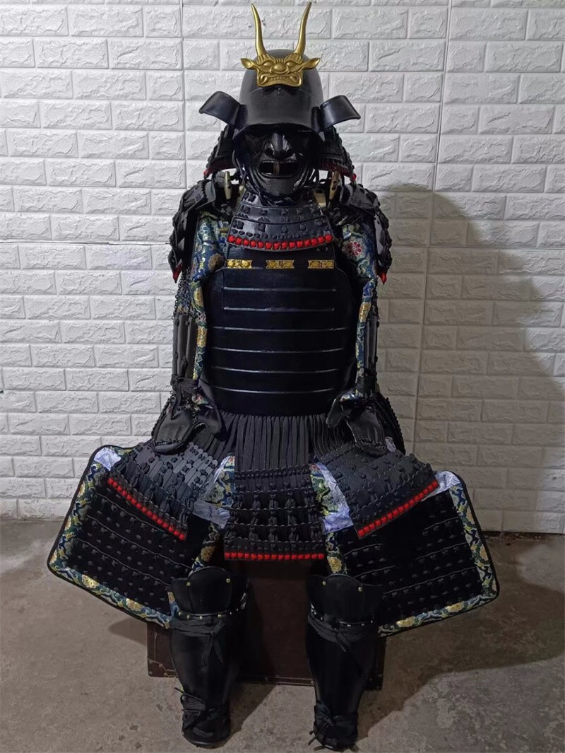 Traje de armadura samurai japonés portátil con casco conjunto negro para hombres cosplay custome