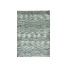 2'x3' Spanish Gray Modern Grass Design Hand Knotted Wool and Silk Mat Rug R76614