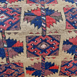 Auth: 19th C Camel Hair Balooch RARE PINWHEEL W SOUMAC 3x5 NR