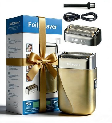 2-in-1 Foil Shaver Men, Electric Trimmer Face & Beard, Waterproof Wet-Dry Gold