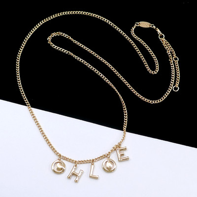 CHLOE PARFUM SPELLOUT LOGO DANGLE CHARM GOLD-TONE CHAIN NECKLACE 30'' LONG