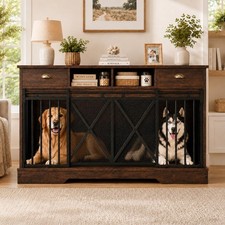 63" Large Dog Crate Furniture Heavy Duty Indoor Dog Kennel w/ Removable Divider