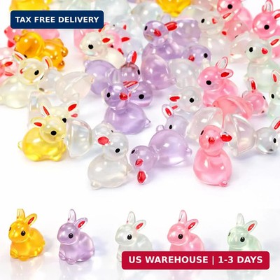 60Pcs Easter Luminous Mini Resin Bunny, Mini Resin Animal Figures Rabbits for Fa