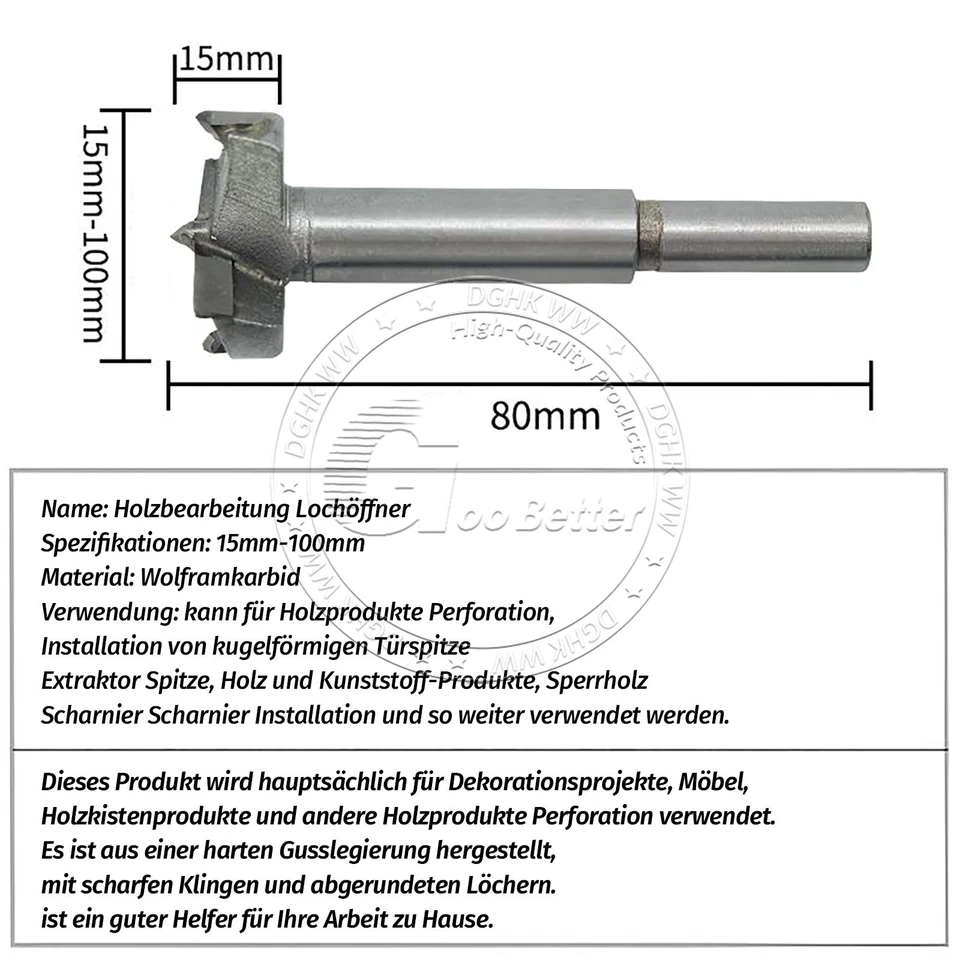 Ø15mm - 100mm Forstnerbohrer Holzbohrer Astlochbohrer Topfbohrer Hartmetall - Bild 2 von 4