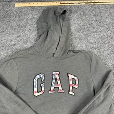 Gap Hoodie Mens Size L Gray American Flag Logo Pullover Fleece Pocket Casual