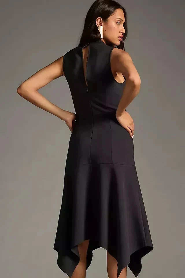 Anthropologie Mock-Neck Lace Insert Fit & Flare Midi Dress Size L Black - Image 3 of 4