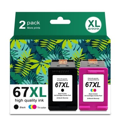 67XL Ink CartridgeBlack Tri-Color Combo 2 PackCompatible for HP 67 XL for Des...
