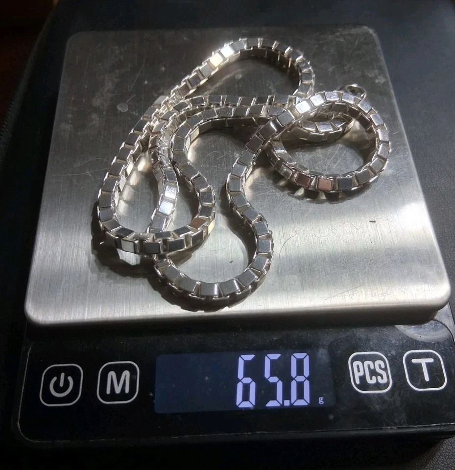 Collar de cadena de caja de plata esterlina grande pesado de 22" no es chatarra 66 gramos para hombre 925 Foto 3 de 4