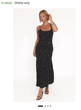 A New Day Black/White Polka Dot Satin Slip Midi Dress Spaghetti Straps L