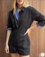 NWT Outerknown Romper Jumpsuit Size L Black Linen Organic Cotton Shortall 168