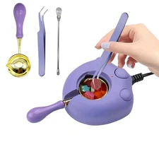 Purple Electric Wax Seal Warmer Kit with Spoon, Tweezers and Stir Stick for D...