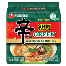 Shin Ramyun Green Ramen Noodle Soup Pack, 4.4oz x 4 Count, Shelf-Stable