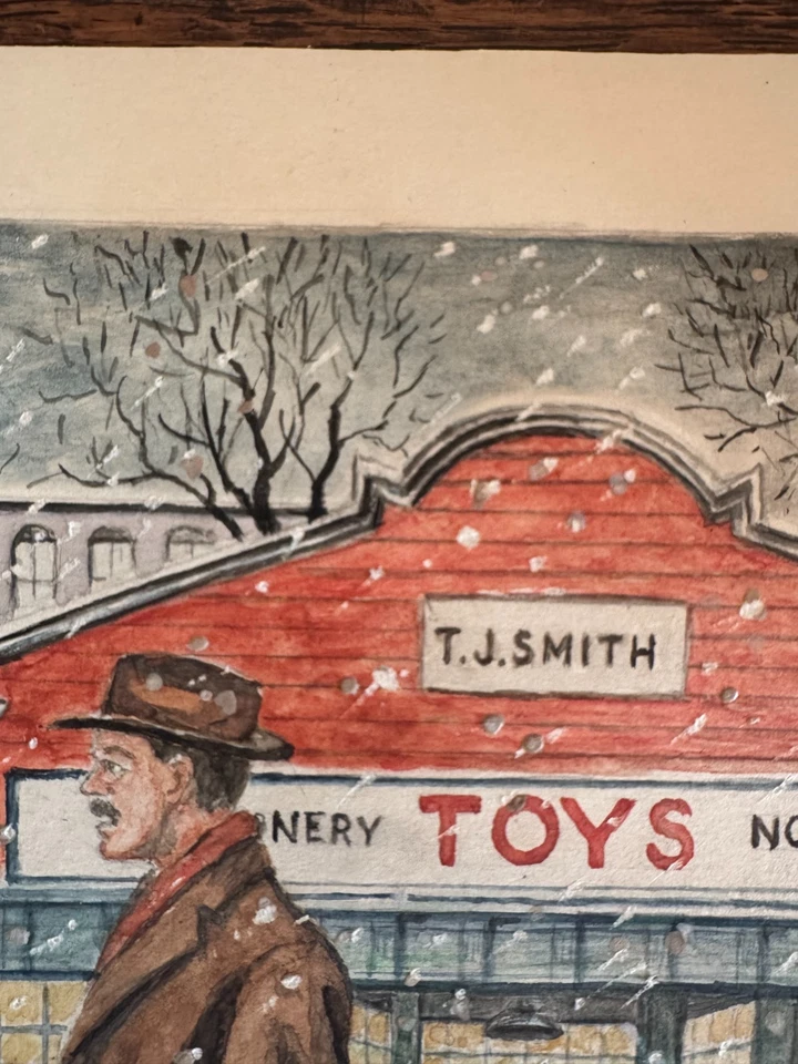 Pintura Acuarela Vintage Años 30 Firmado WC Vincent Americana Navidad 8x10 Foto 3 de 4