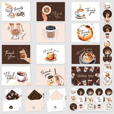24 Pack 6x4in Coffee Thank You Cards with Envelopes and Stickers, 12 Charming...