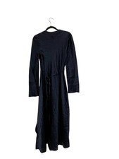 Zara Womens Midi Dress Navy Blue S Long Sleeve Satin Ruched Slit 4786/278 NWT
