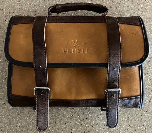 Vetelli Brown Leather Toiletry Travel Bag Mens Water Resistant Zippered Pockets
