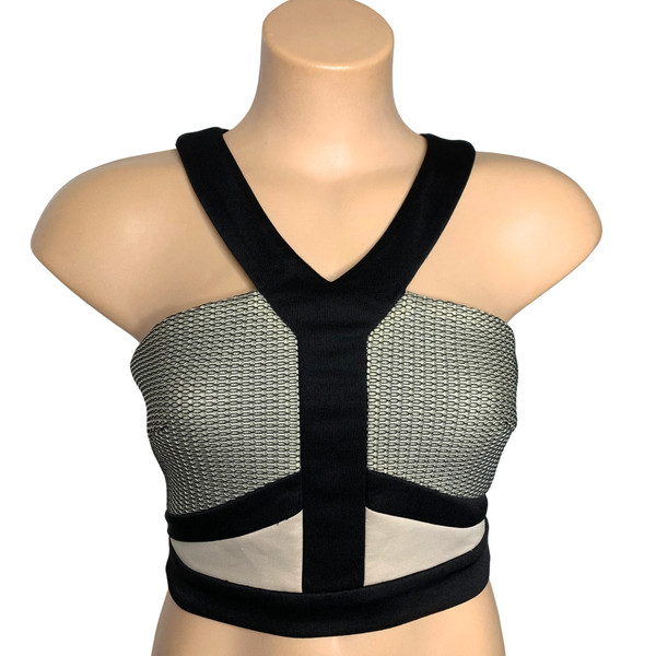 Lumier by Bariano Bustier Crop Top XS Black Mesh Padded Corset Party Club Y2K