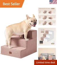 Comfortable 3-Step Dog Stairs for Couch & Bed Access - Stylish Pink Design
