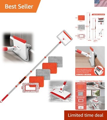 Versatile 56-Inch Baseboard Cleaner Tool with Microfiber Pads & Squeegee