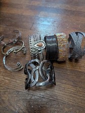 Bracelet Lot: Silver Tone Cuff Bangle Wrap Be...