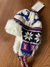 Chaos Women's Knit Faux Fur Nordic Snowflake Winter Hat Earflaps Trapper NEW