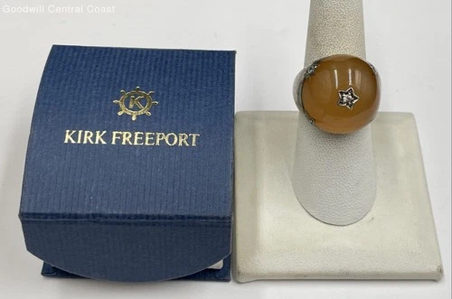 Kirk Freeport 925 Silver Vintage Ring W/ Resin & Crystal Accent IOB