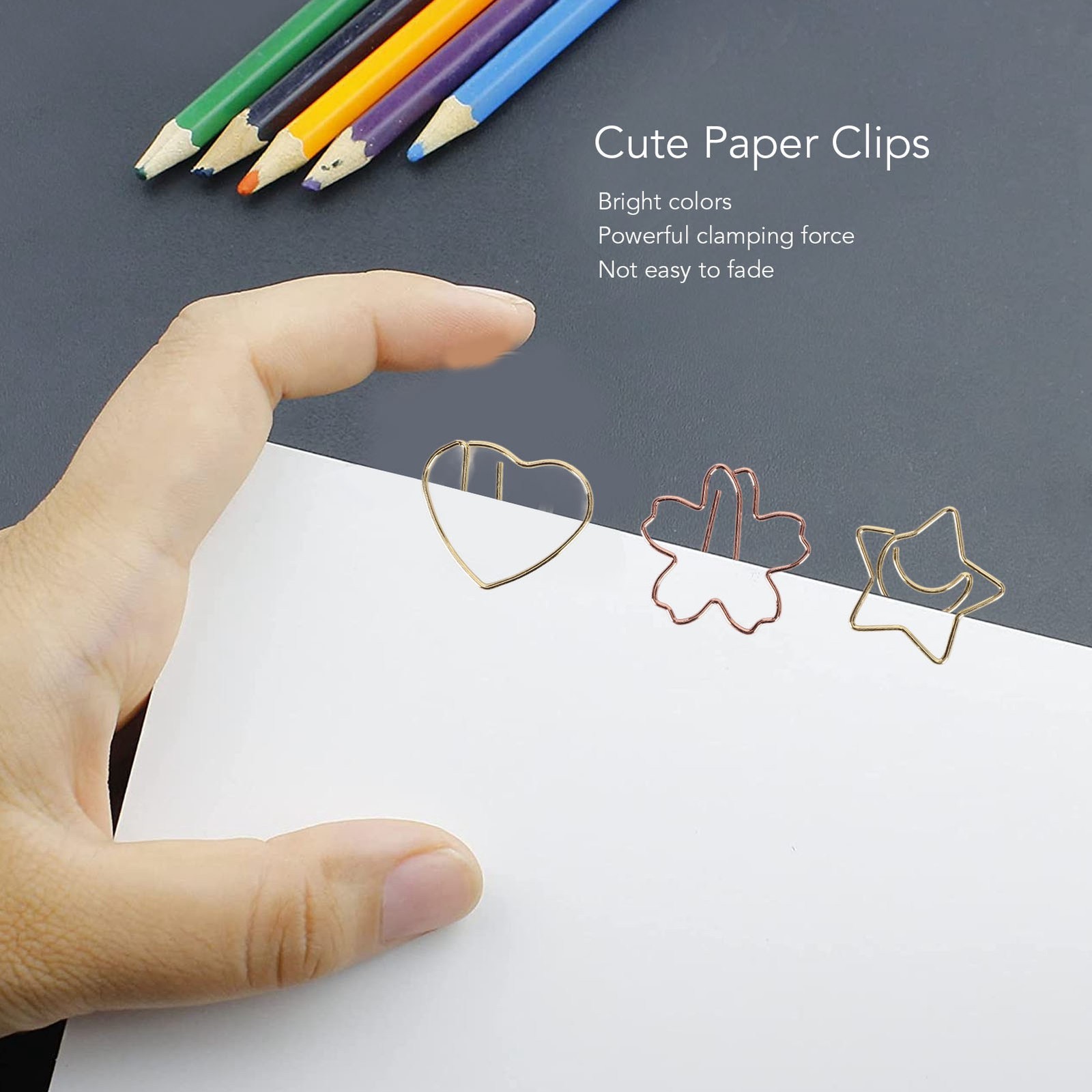 30Pcs Paper Clips Heart Star Shaped Bookmark Clip For Office School Stude