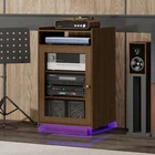 5 Tier Entertainment Media Cabinet Glass Door LED Light and Adjustable Shelf