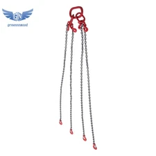 1/4inch 5Feet Chain Sling 4 Legs with Grab Hooks 3Tons/6600lbs Capacity G80 Red