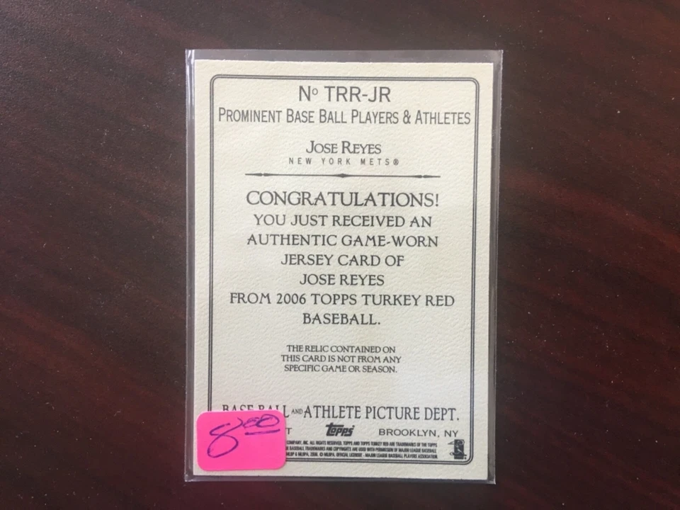 2006 Topps turkey red José Reyes jersey game worn authentic - Image 2 of 2
