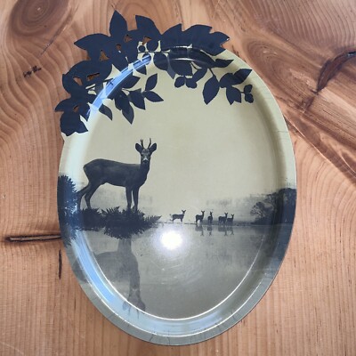 vintage ibride tray made in France Deer Scene Black and Green