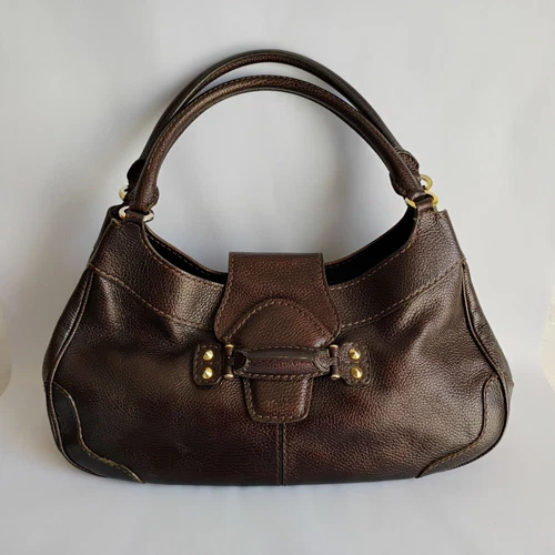 Vintage Tod's Brown Pebble Grain Leather Oversized Shoulder Bag Tote 16 inch