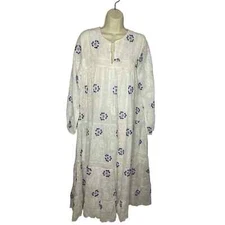 By ESQ Floral Embroiled Bohemian White Maxi Dress Women's Large Cotton Blend 
