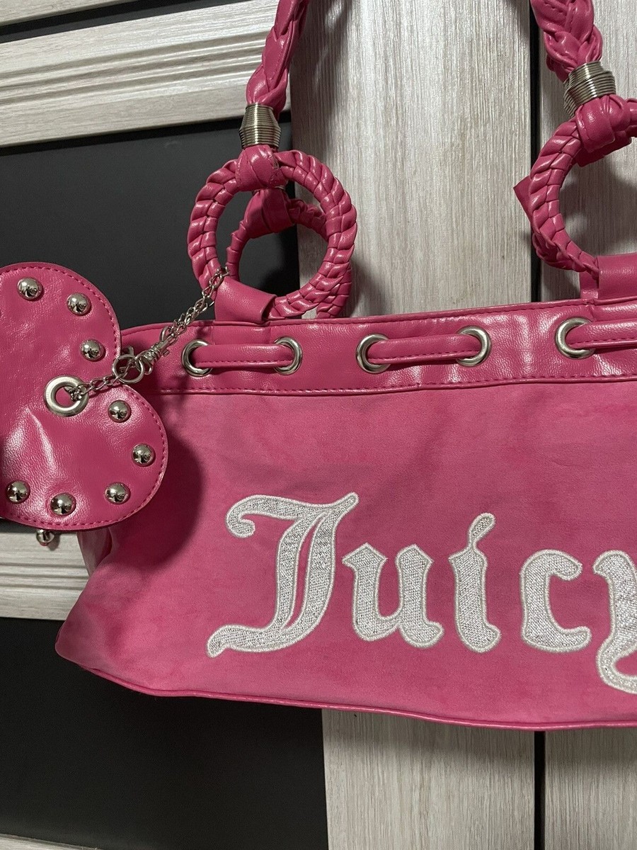 Vintage 2000s Juicy Couture Pink Y2K Logo Shoulder Bag Studded