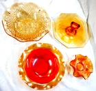 set of 4 Vintage Orange Depression Glass Scalloped Edge Bowls+ Dish 11 10 9 inch