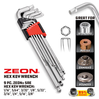 bells専用 Powerbuilt 9 Piece Zeon SAE Hex Key Wrench Set for Damaged