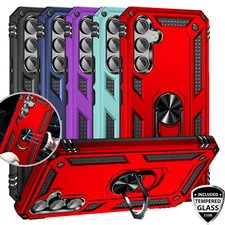 For Samsung Galaxy A54/A53/A03S/A32/A42 Ring Case Magnetic Stand+Tempered Glass