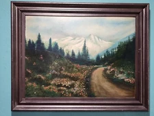 Antique Original Oil Painting On Devoe Board by early woman Artist Lela M. Jones