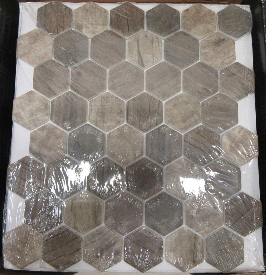 Driftwood Hexagon 11.02" x 12.76" Matte Recycled Glass Mesh-Mounted Mosaic Tile - Image 2 of 4