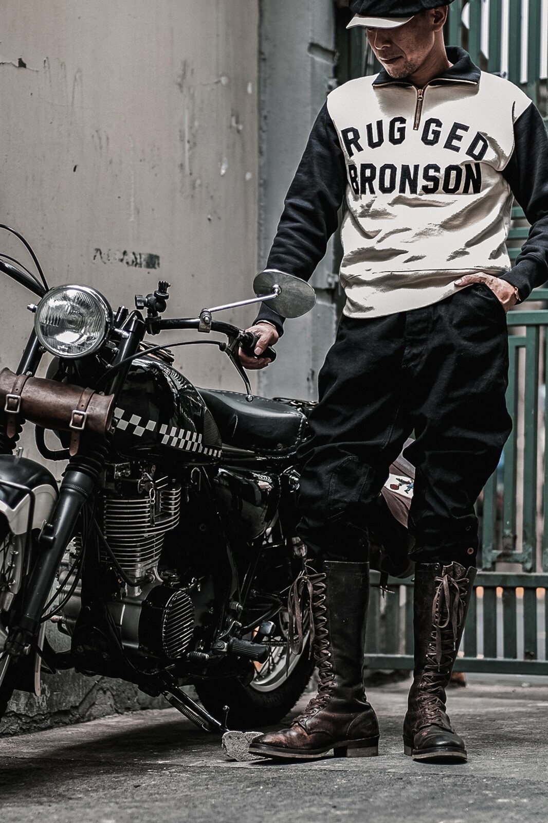 Bronson Heavyweight Vintage Motorcycle Racing Jersey 1/2 Zip Biker