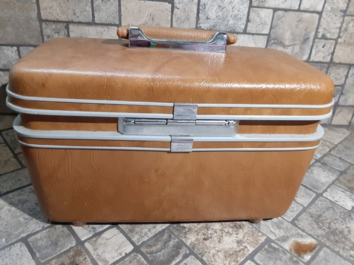 Vintage Samsonite Profile Camel Tan Brown Train Case Small Travel Carry Luggage - Picture 9 of 11