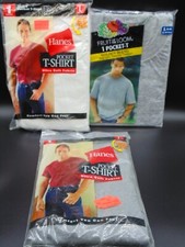 Vintage Set of 3 New FACTORY SEALED MENS HANES  FRUIT OF LOOM POCKET T-SHIRTS L