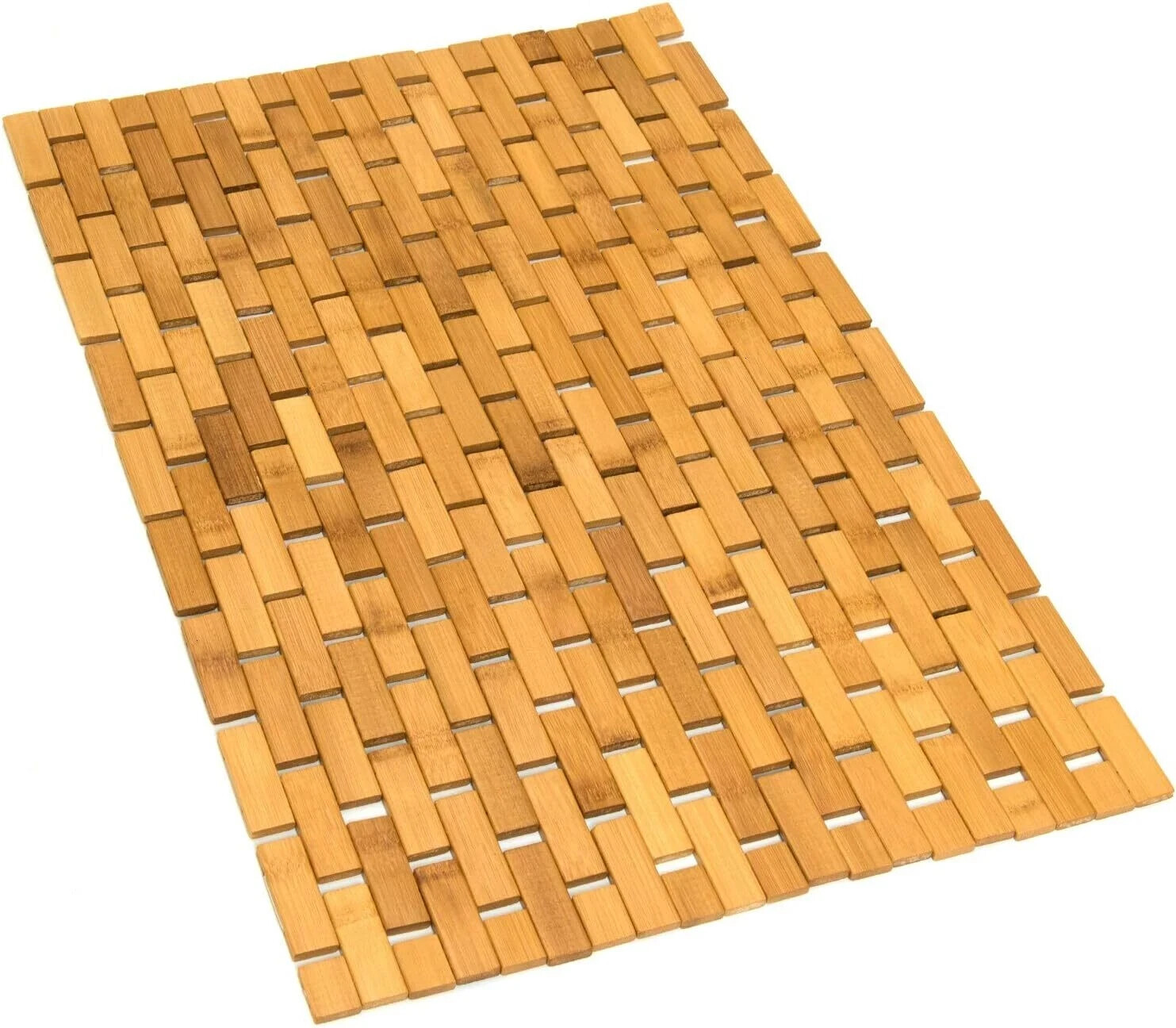 Natural Bamboo Bath Mat - Absorbent Wooden Door Mat for Bathroom Floors & Showers