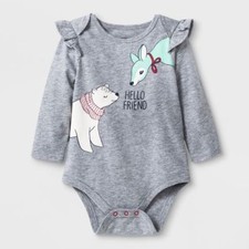 Body CAT & JACK Niñas HELLO FRIEND Volantes Top L/S Oso Ciervo Recién Nacido 0/3M Nuevo con Etiquetas
