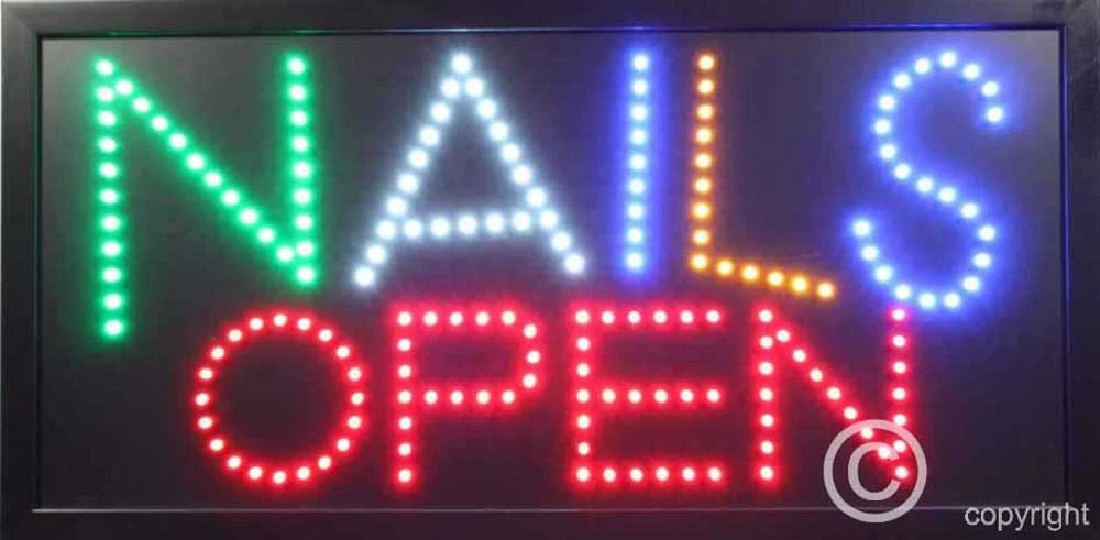 QUALITY FLASHING NAILS OPEN beauty LED sign board new shop signs