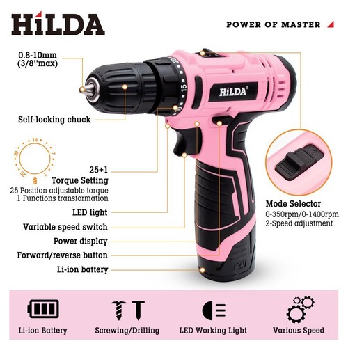 21v HILDA impact drill two-speed hand electric drill set - Picture 2 of 10