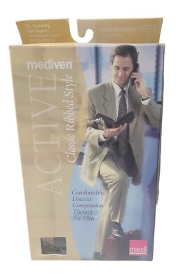 Mediven Active Men's Closed Toe Compression Calf  Brown Sz L 12-16 mmHg Socks