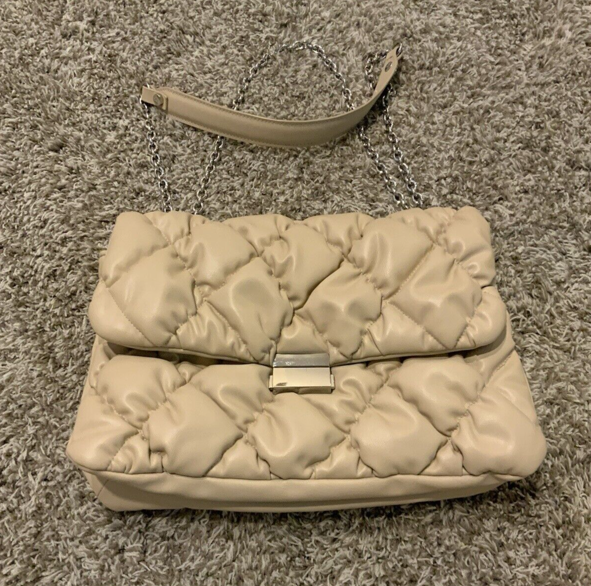 Puffer Purse Quilted Crossbody Bag Shoulder Strap White